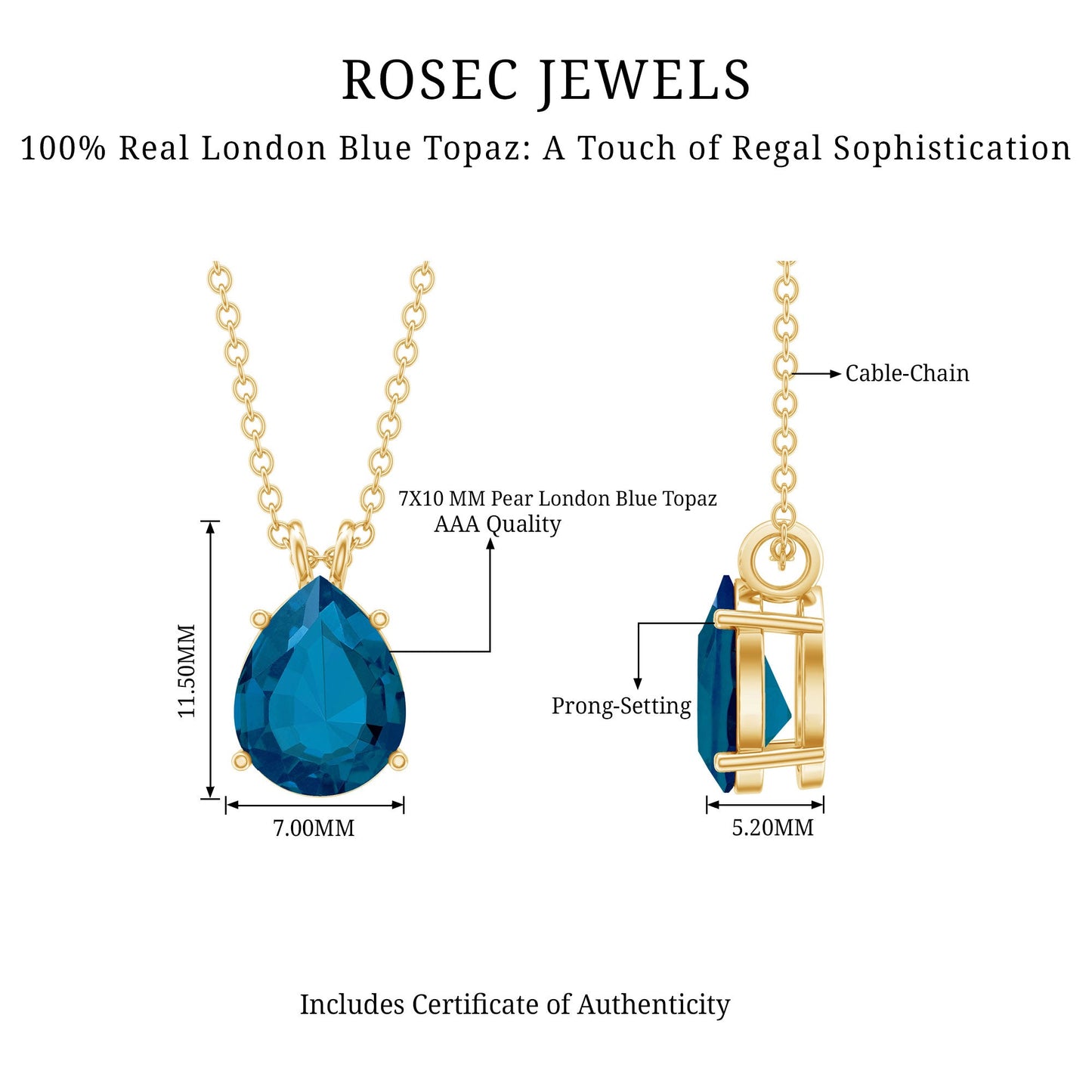 1.75 Carat London Blue Topaz Solitaire Teardrop Necklace With Chain
