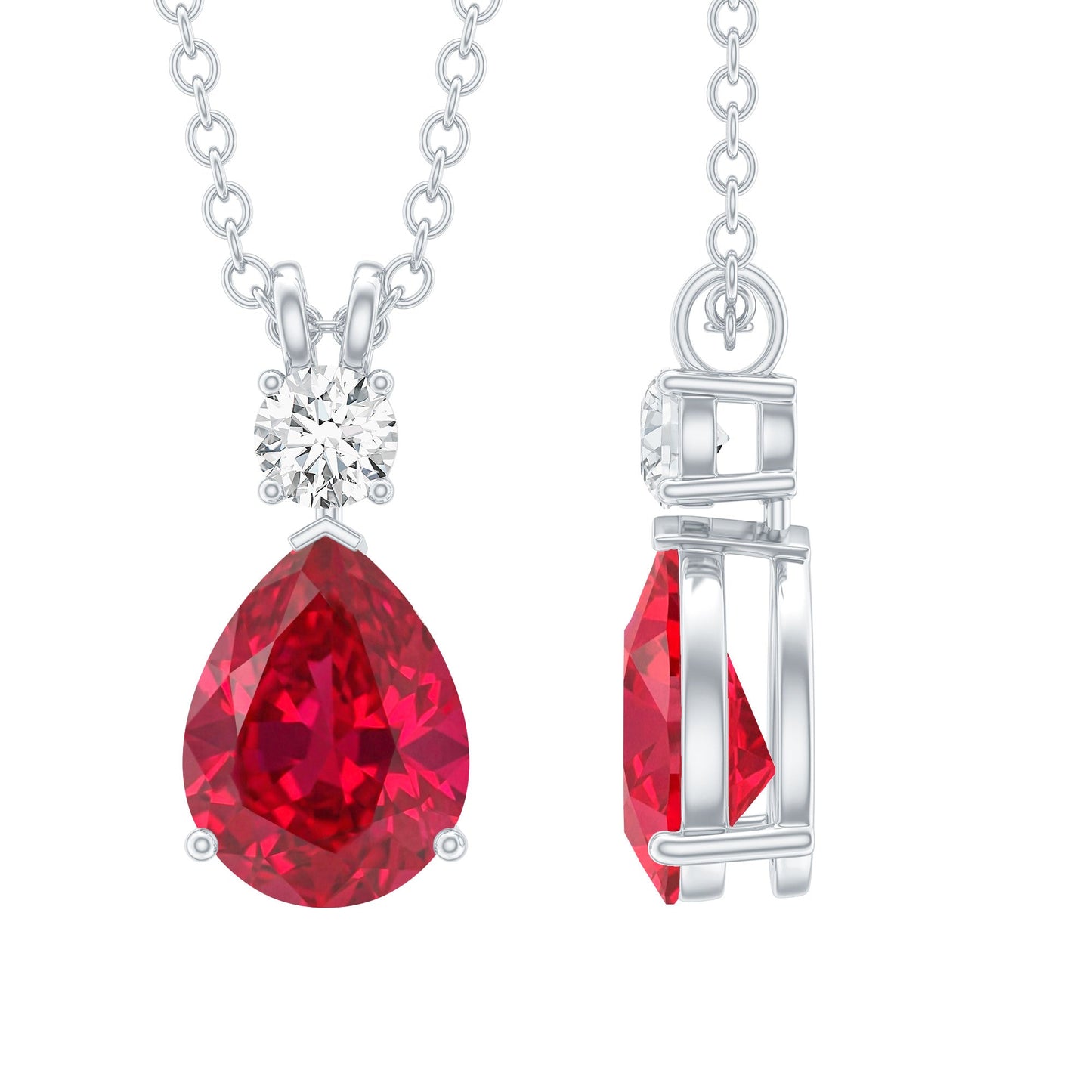 Pear Shape Lab Grown Ruby Teardrop Necklace with Diamond