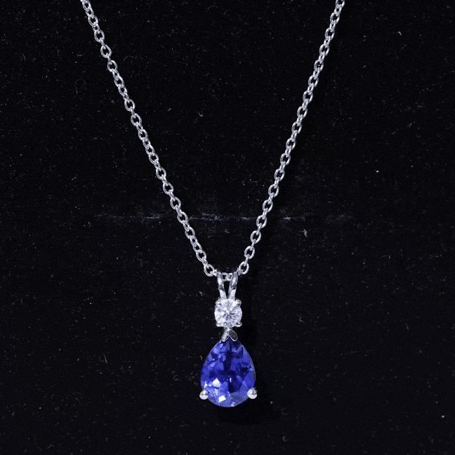 Lab Created Blue Sapphire Teardrop Necklace with Moissanite
