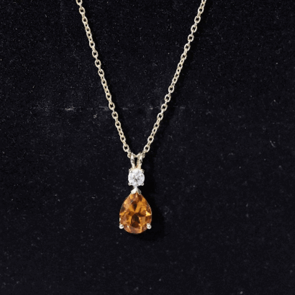 1 Carat Citrine Teardrop Pendant Necklace with Lab Grown Diamond