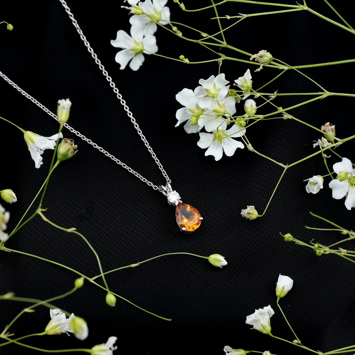 1 Carat Citrine Teardrop Pendant Necklace with Lab Grown Diamond