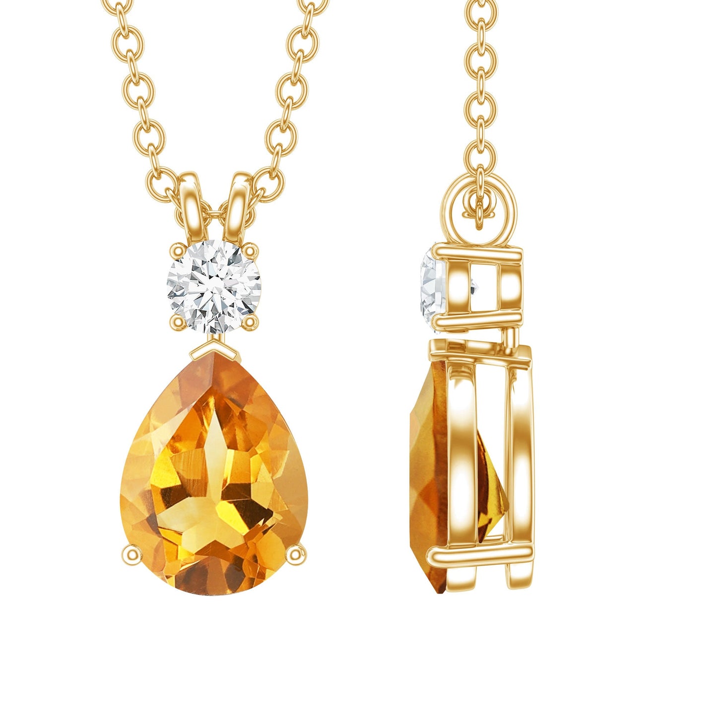 1 Carat Citrine Teardrop Pendant Necklace with Lab Grown Diamond