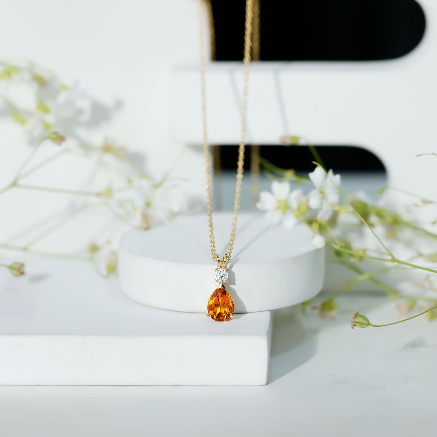1 Carat Citrine Teardrop Pendant Necklace with Lab Grown Diamond