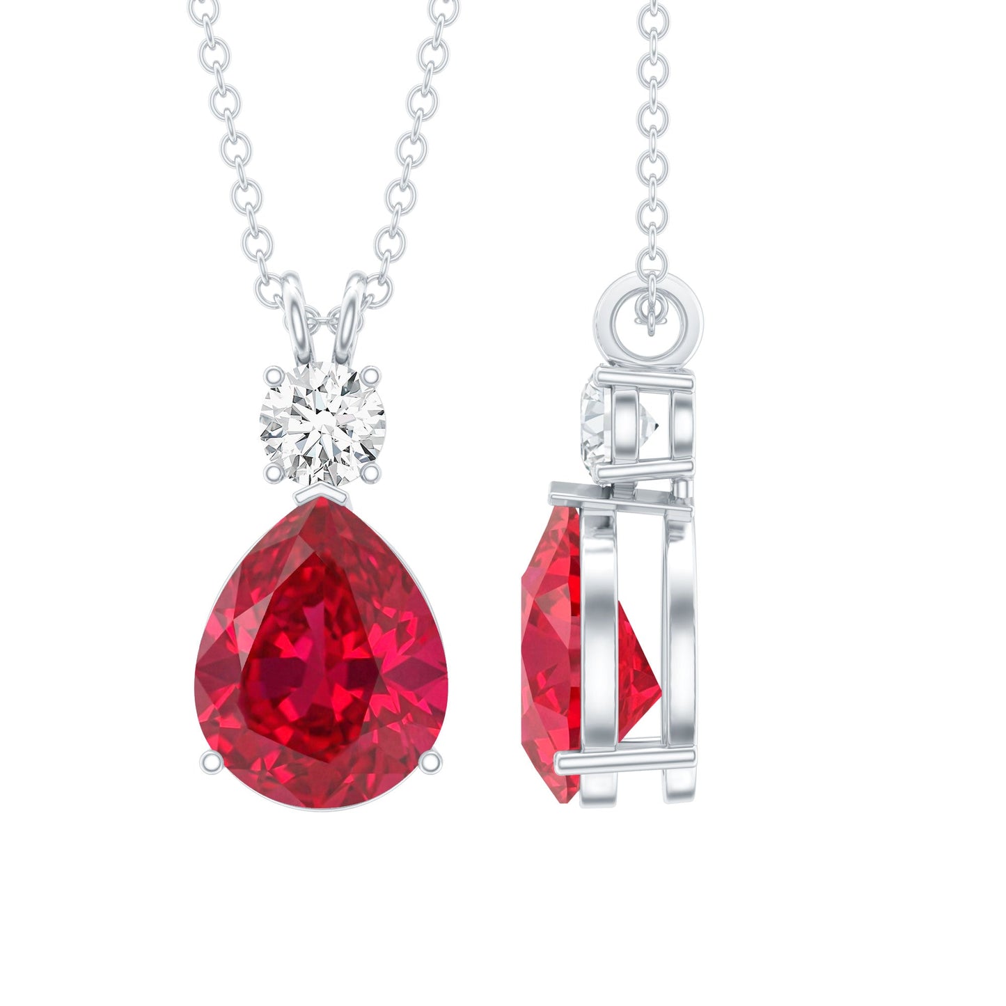 2.9 Carat Lab Created Ruby Teardrop Pendant with Diamond