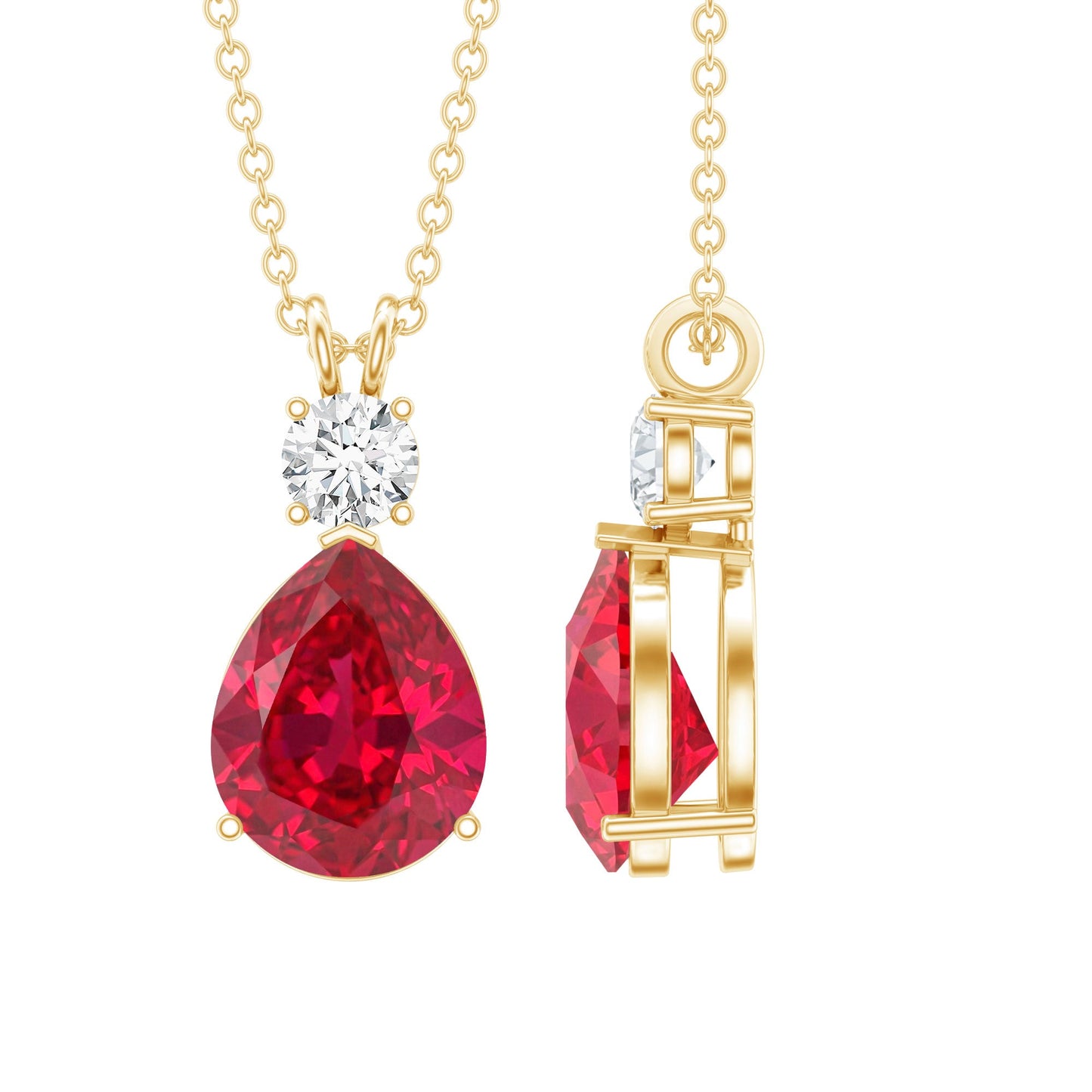 2.9 Carat Lab Created Ruby Teardrop Pendant with Diamond