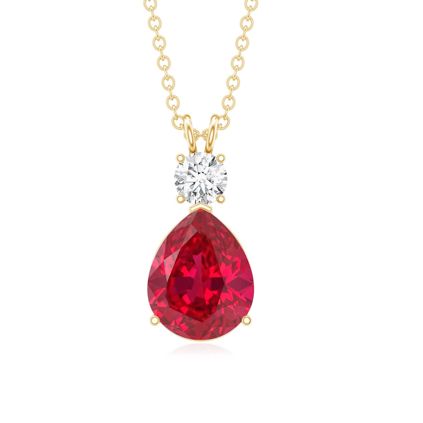 2.9 Carat Lab Created Ruby Teardrop Pendant with Diamond