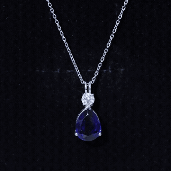 Lab Created Blue Sapphire Teardrop Pendant Necklace with Diamond