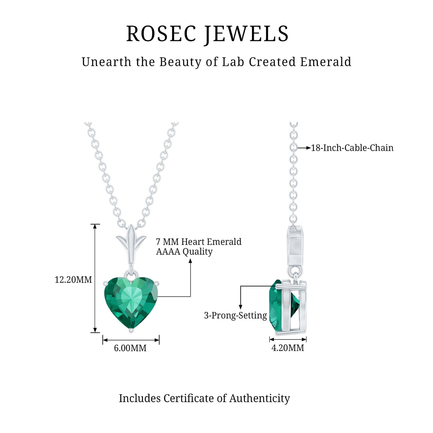 Certified Lab Created Emerald Heart Solitaire Necklace With Chain