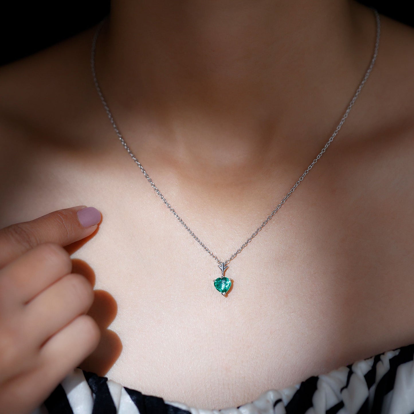 Certified Lab Created Emerald Heart Solitaire Necklace With Chain