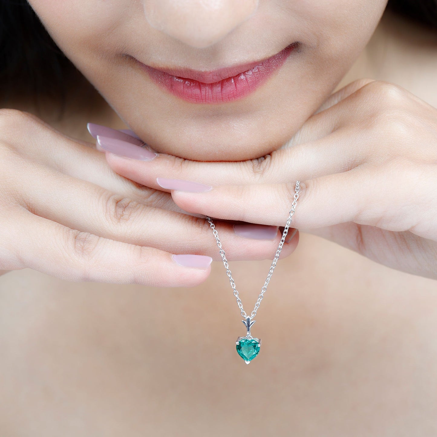 Certified Lab Created Emerald Heart Solitaire Necklace With Chain
