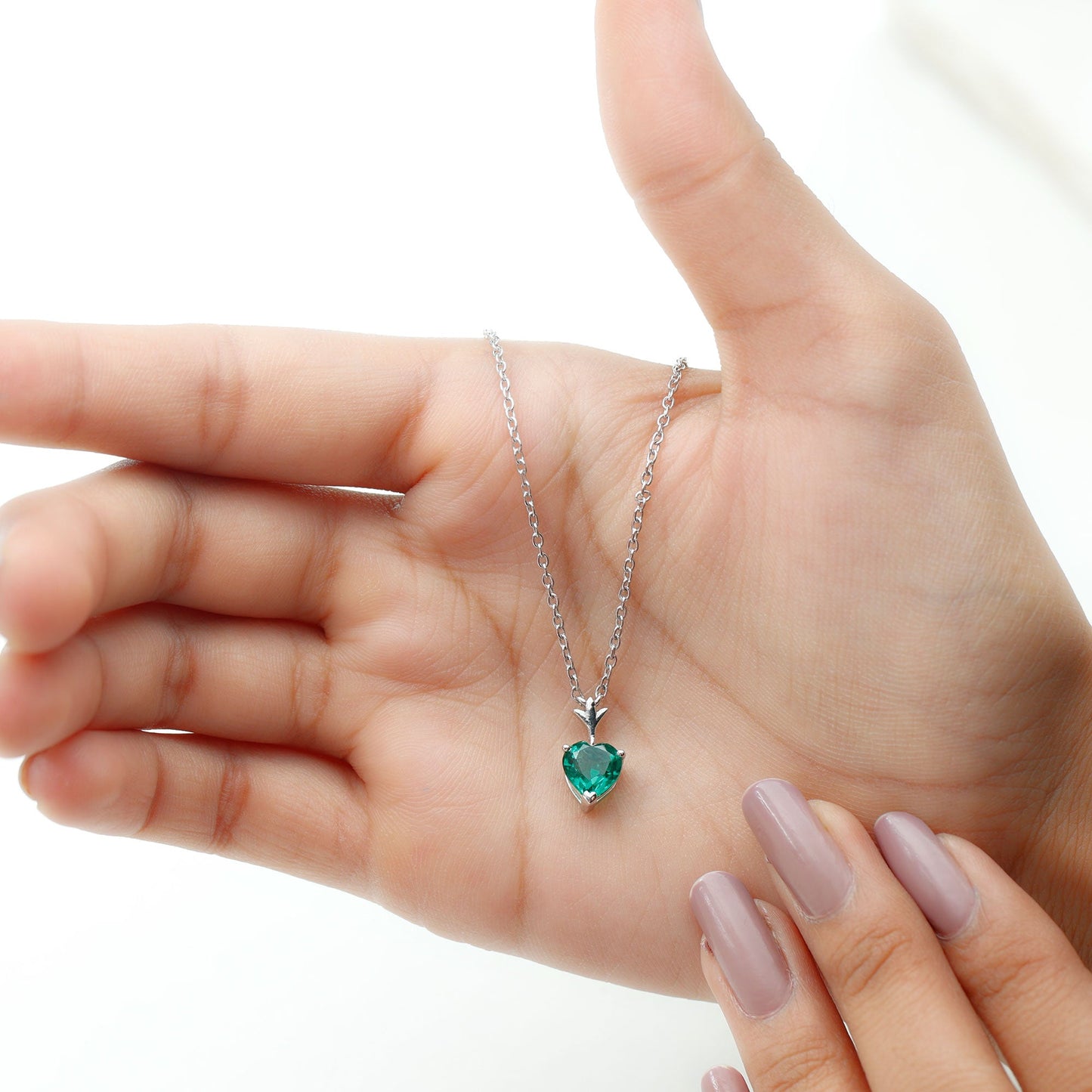 Certified Lab Created Emerald Heart Solitaire Necklace With Chain