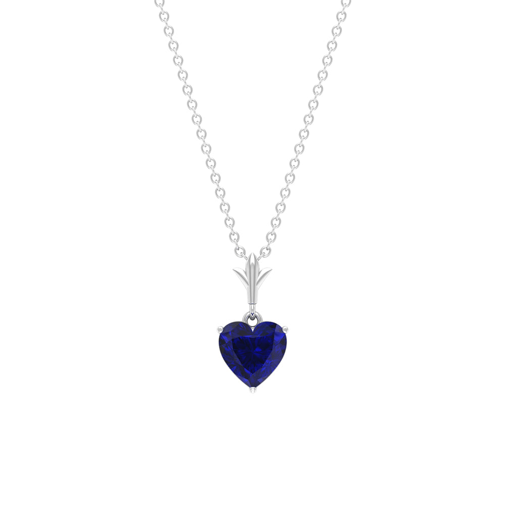 0.9 Carat Lab Grown Blue Sapphire Heart Necklace for Women