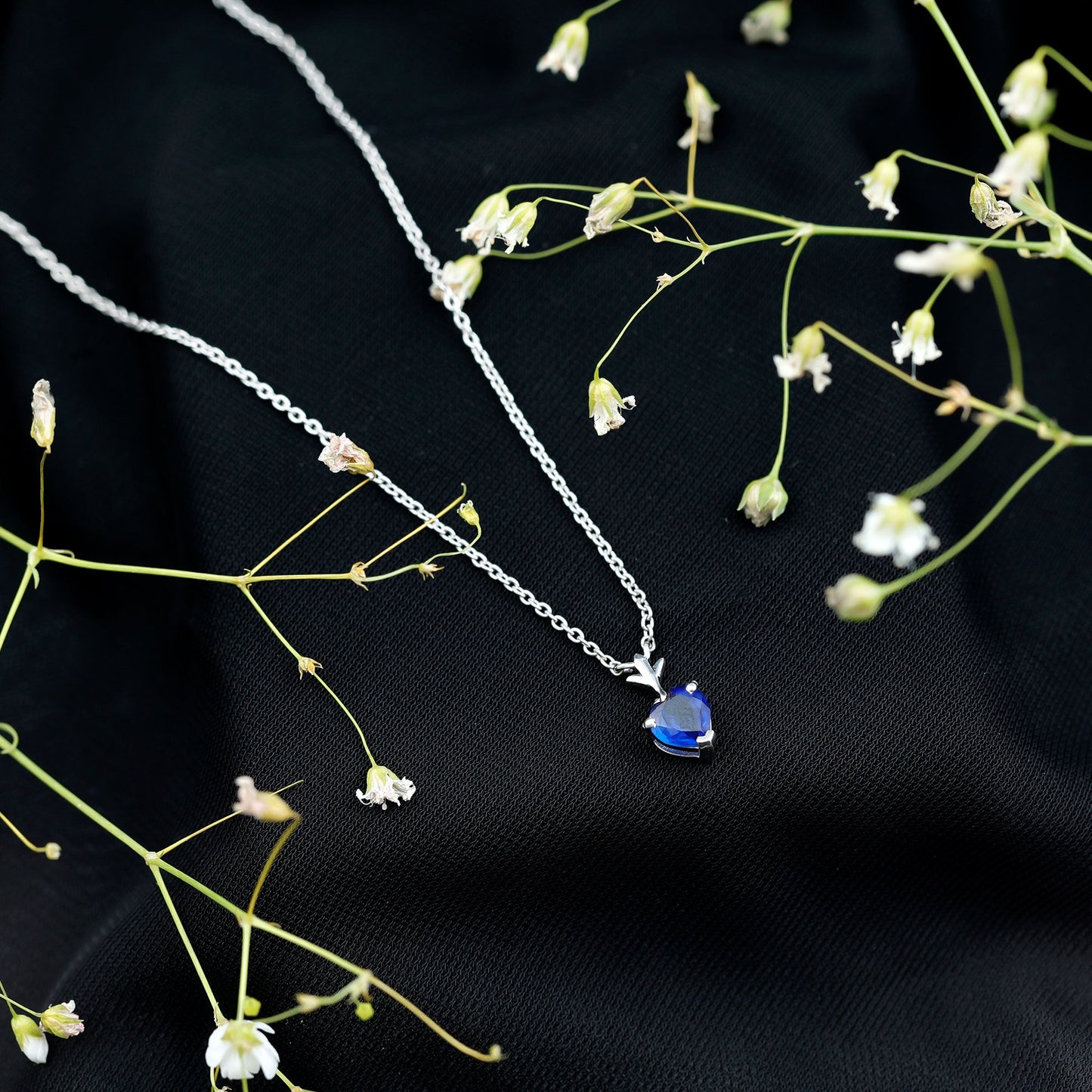 0.9 Carat Lab Grown Blue Sapphire Heart Necklace for Women