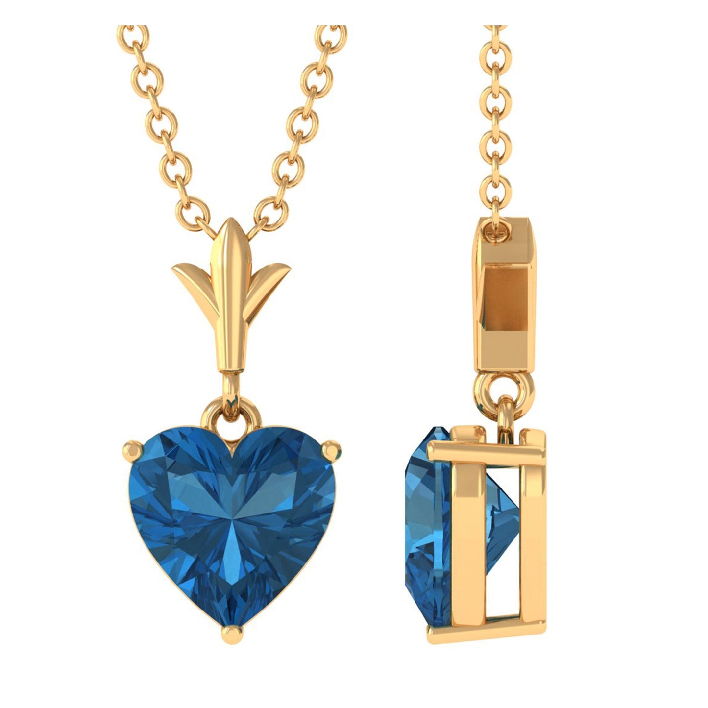 2 CT Heart Shape London Blue Topaz Solitaire Necklace