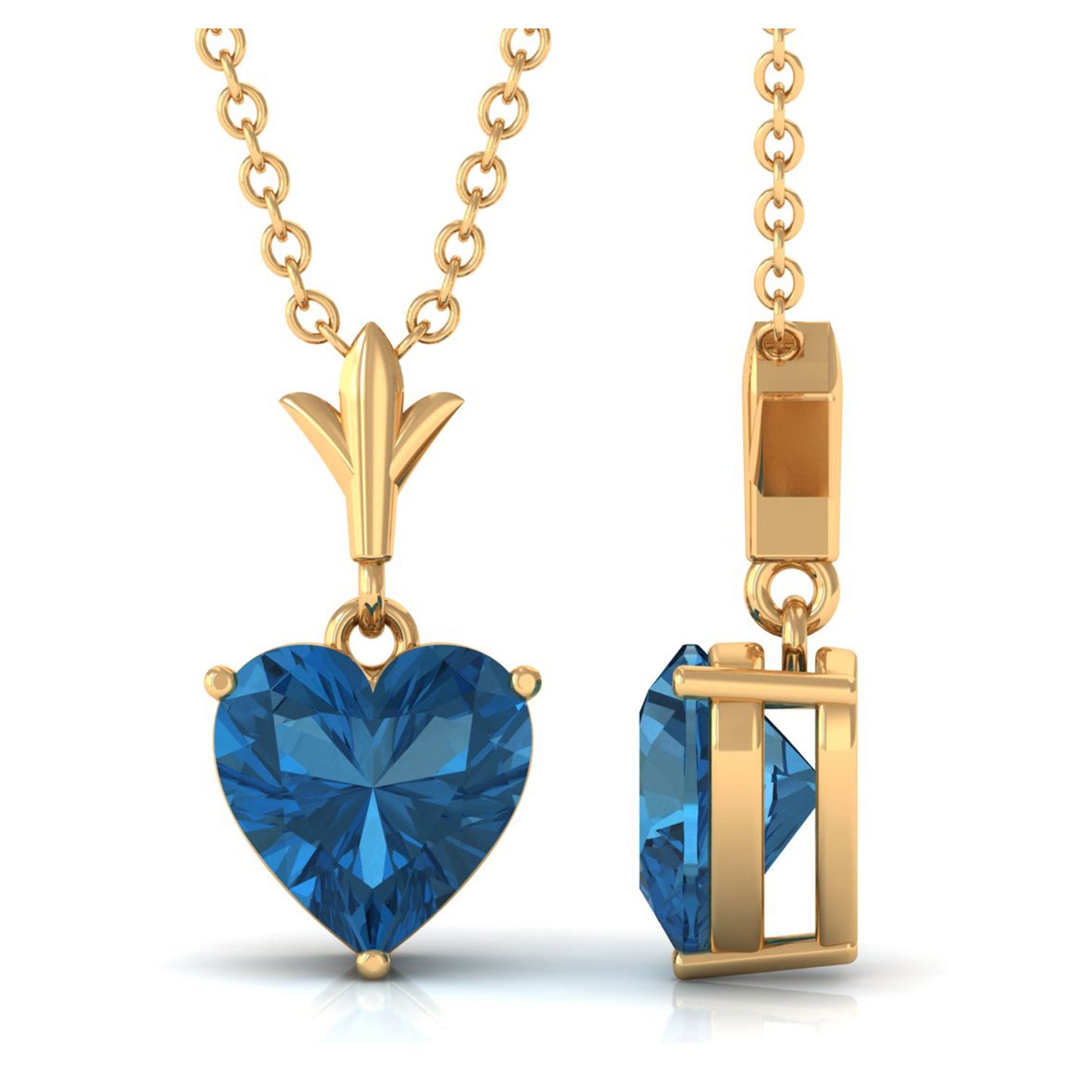 2 CT Heart Shape London Blue Topaz Solitaire Necklace