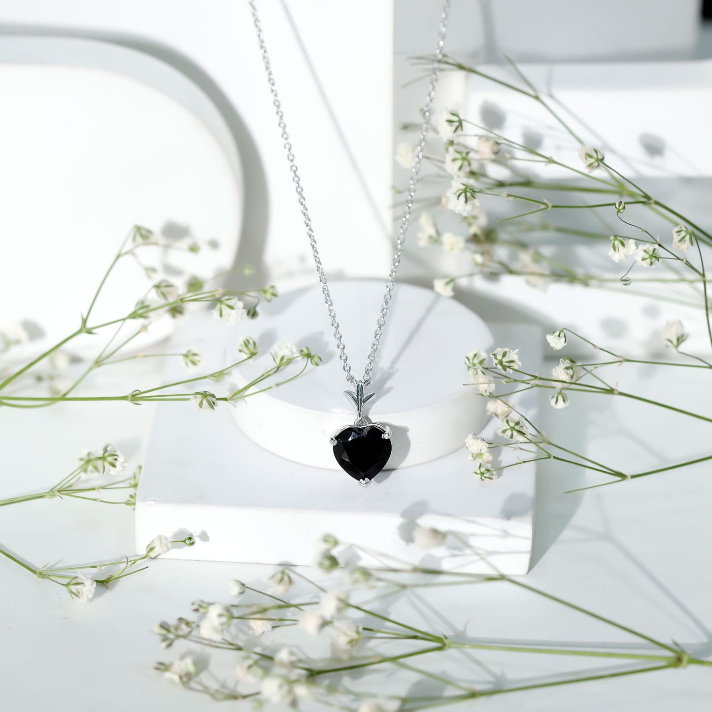 Natural Black Spinel Heart Necklace for Women
