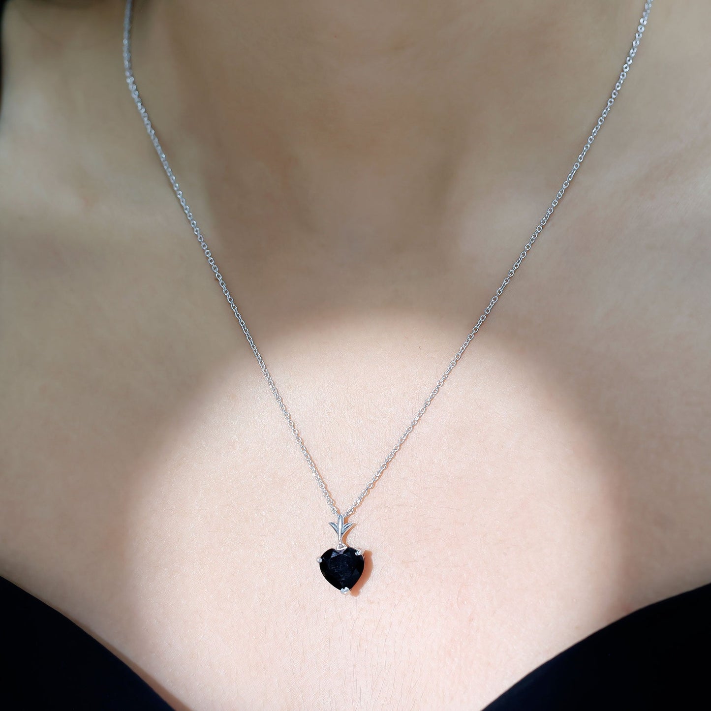 Natural Black Spinel Heart Necklace for Women