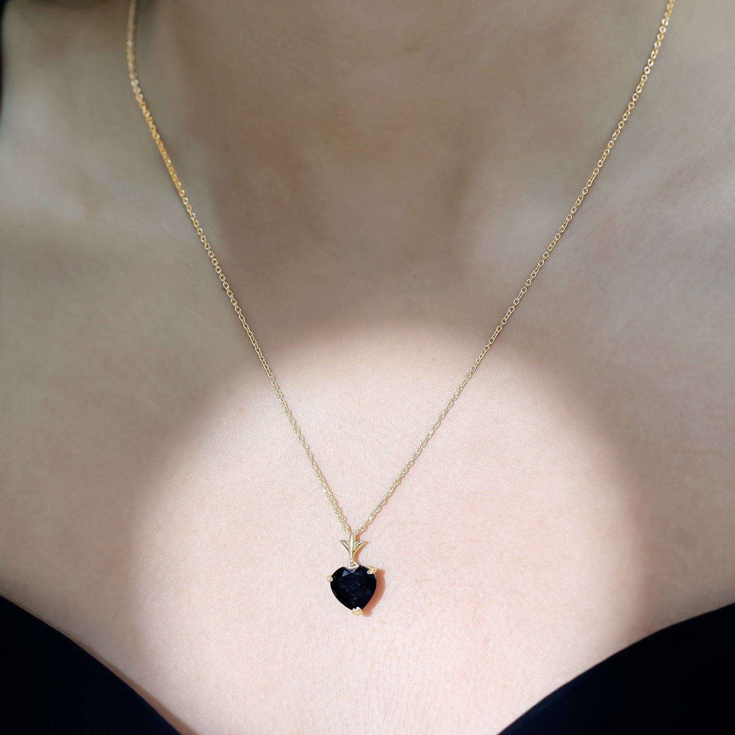 Natural Black Spinel Heart Necklace for Women