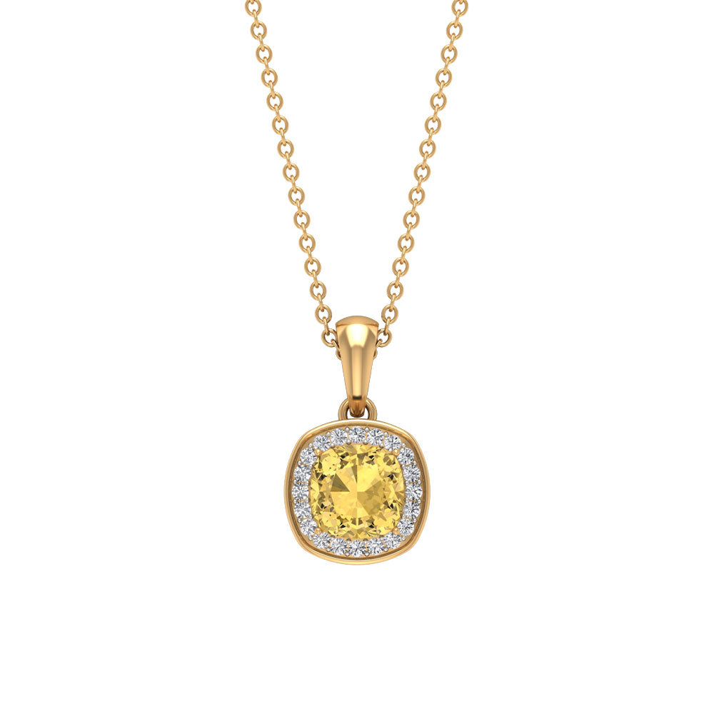 Genuine 2.2 Carat Cushion Cut Citrine and Diamond Necklace with Certificate
