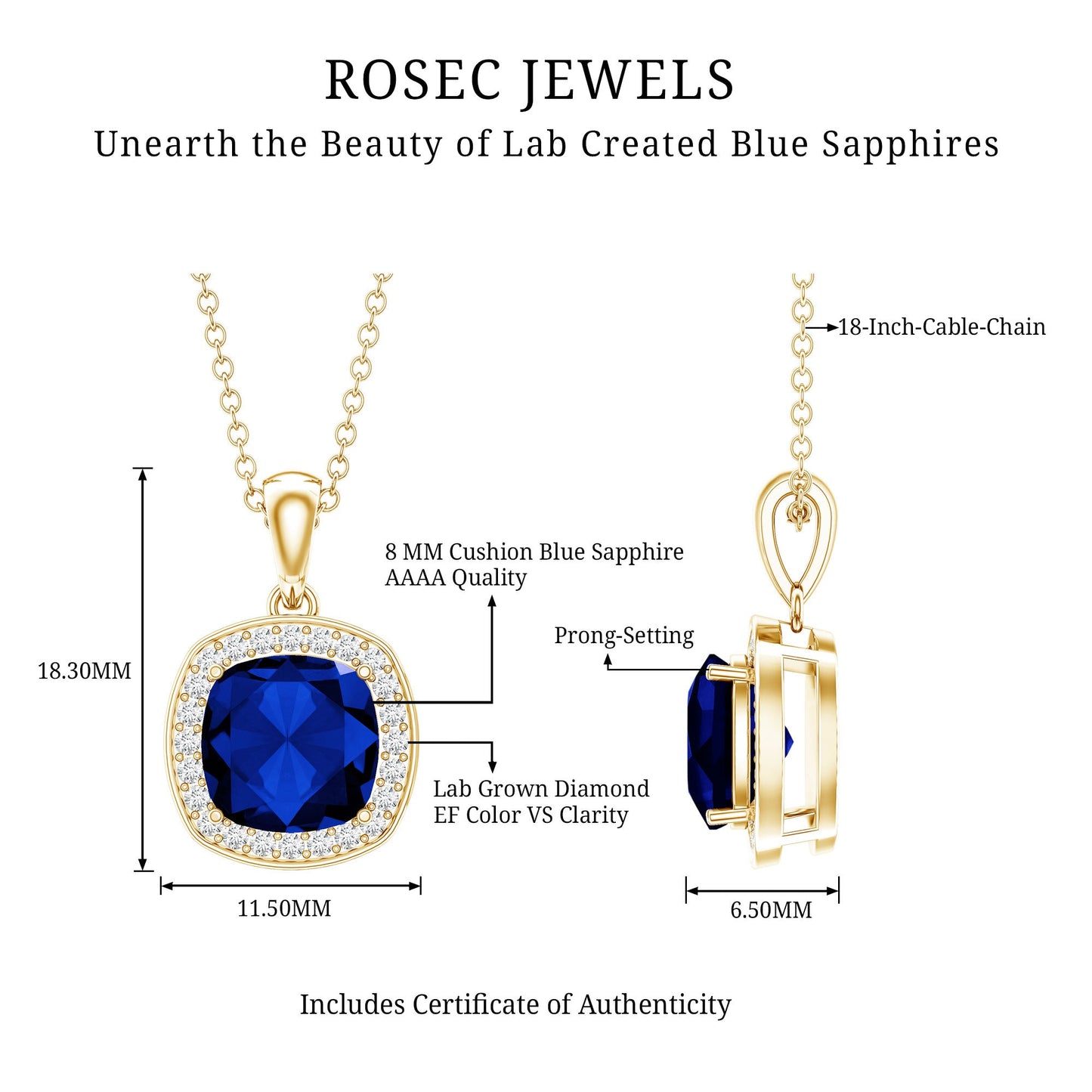 2.7 Carat Cushion Cut Lab Created Blue Sapphire and Diamond Halo Pendant
