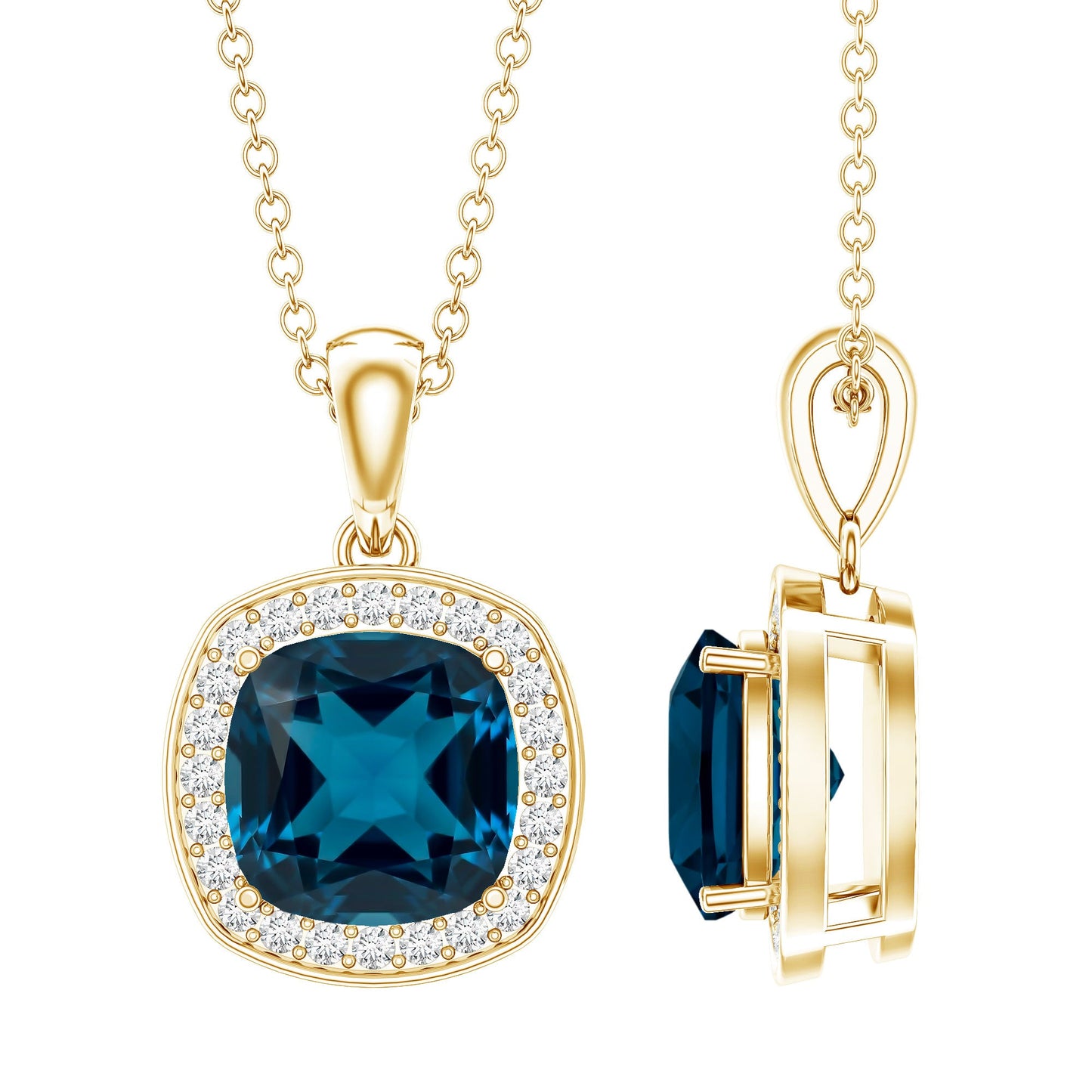 Cushion Cut 2.8 Carat London Blue Topaz Pendant with Diamond Halo
