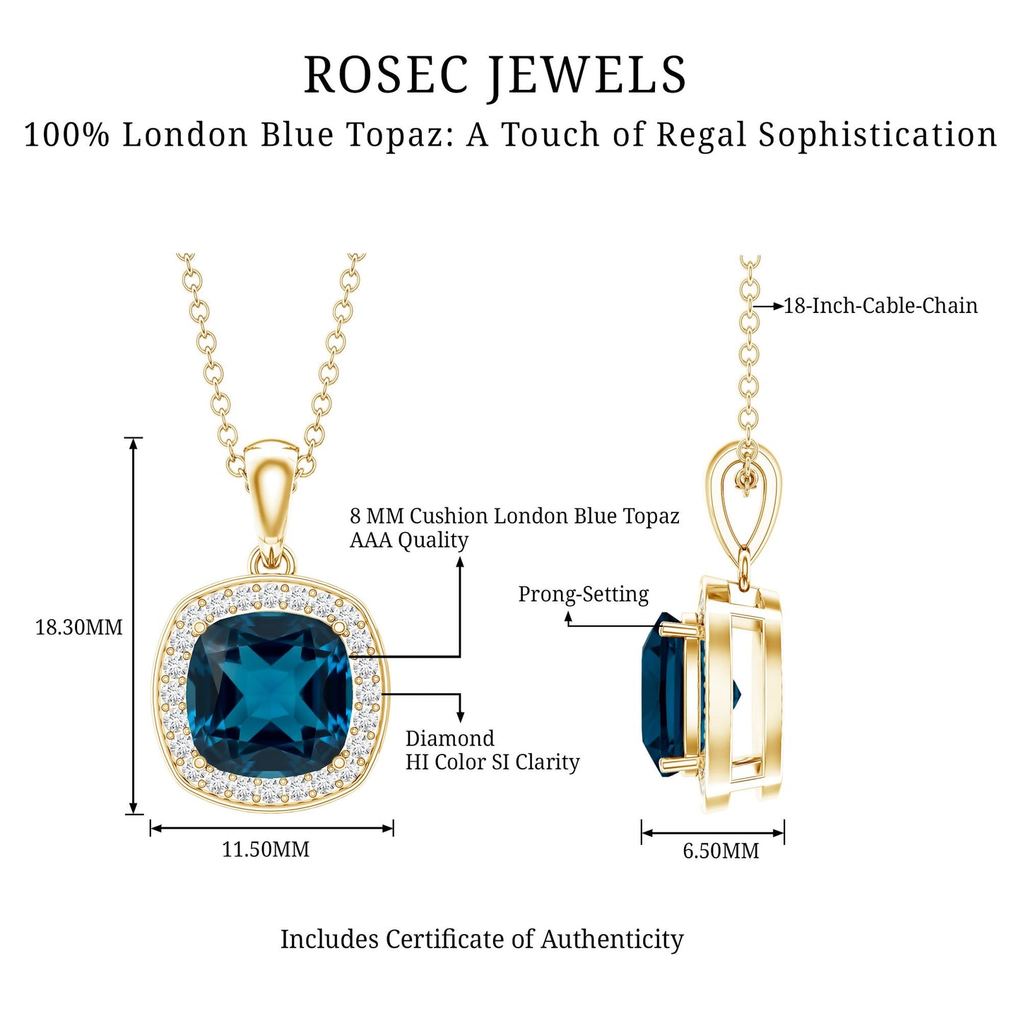 Cushion Cut 2.8 Carat London Blue Topaz Pendant with Diamond Halo