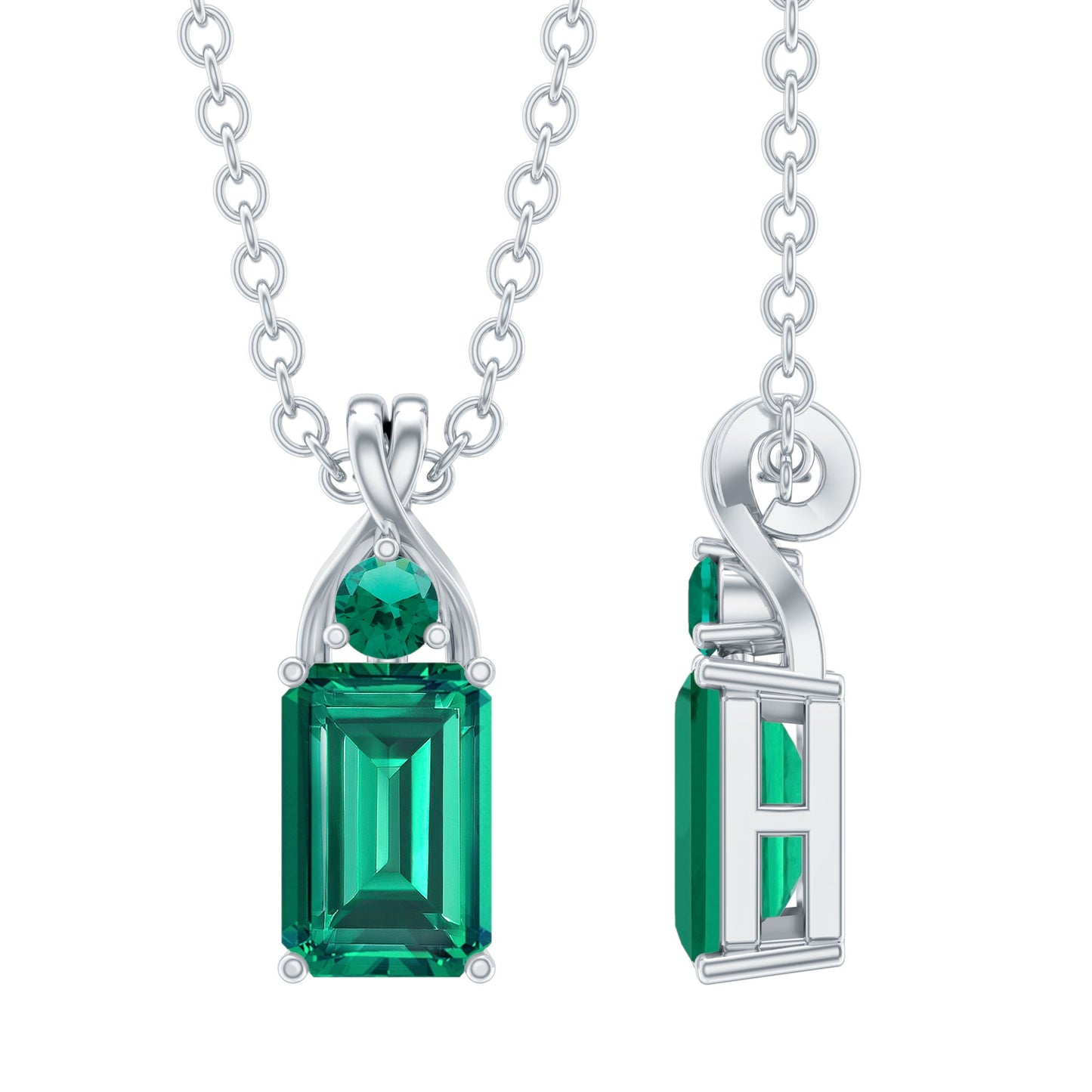 Emerald Cut Lab Created Emerald Pendant Necklace