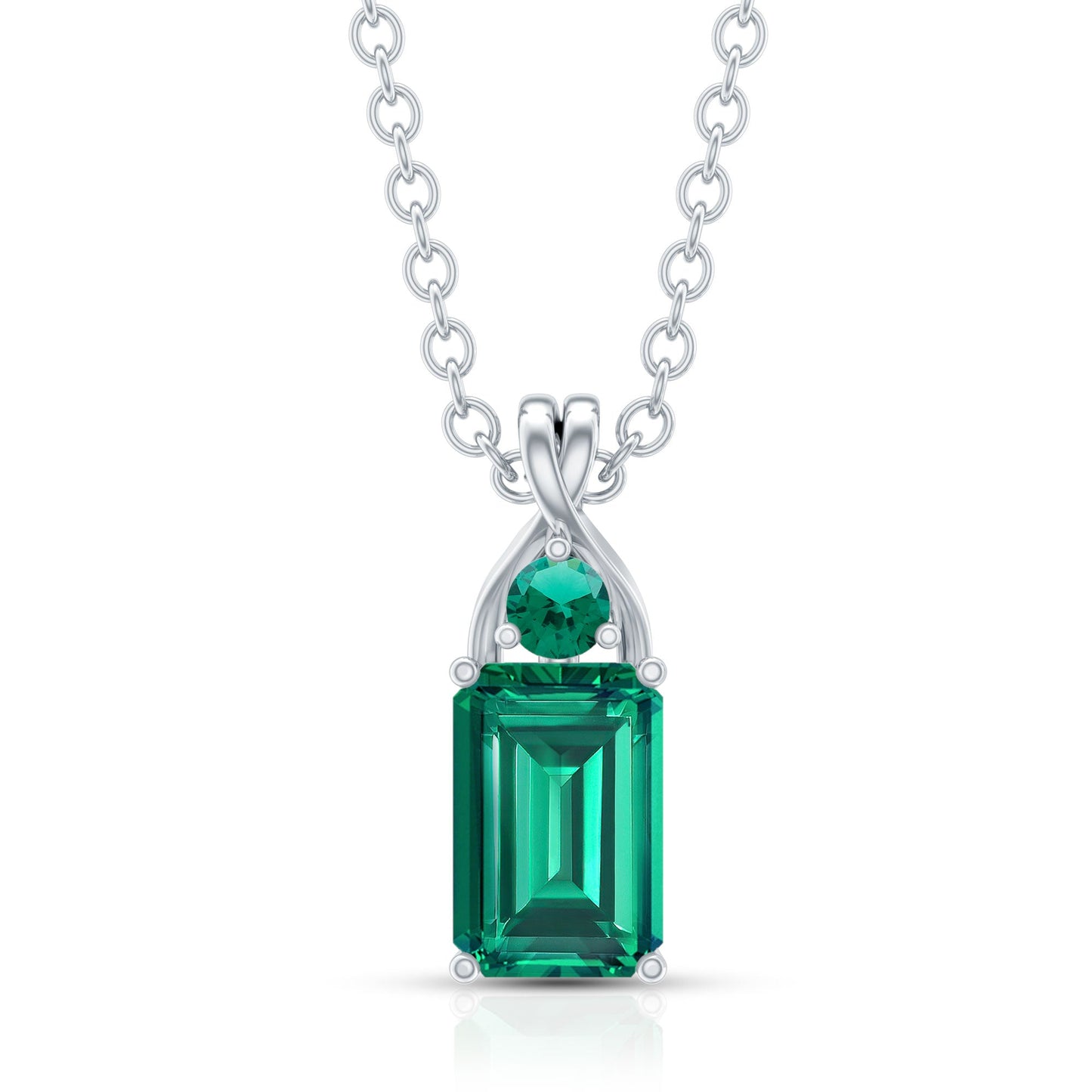 Emerald Cut Lab Created Emerald Pendant Necklace