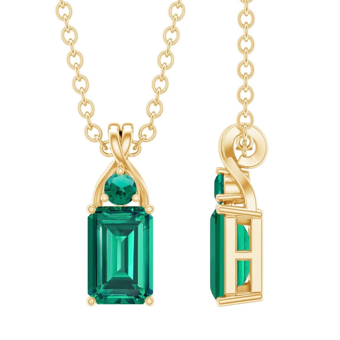 Emerald Cut Lab Created Emerald Pendant Necklace