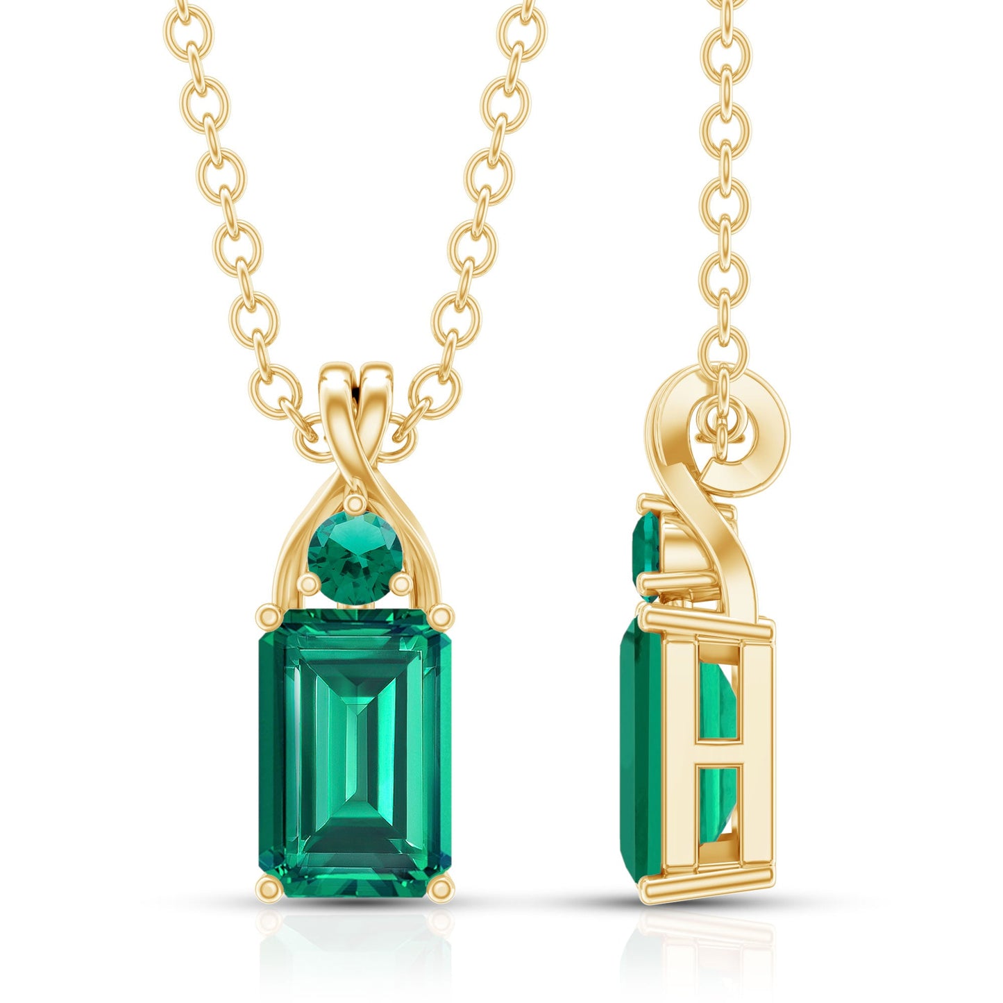 Emerald Cut Lab Created Emerald Pendant Necklace