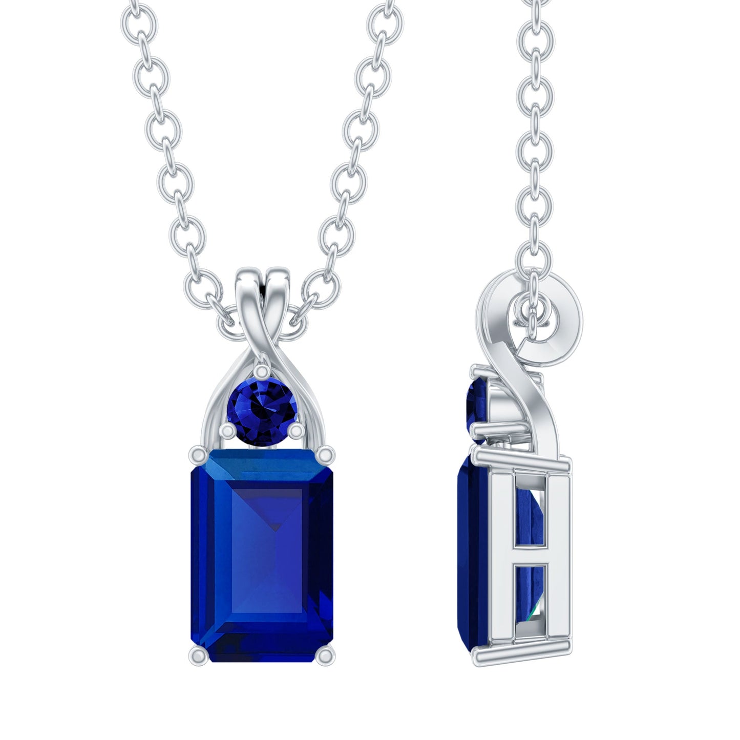 1.75 CT Lab Created Blue Sapphire Emerald Cut Pendant