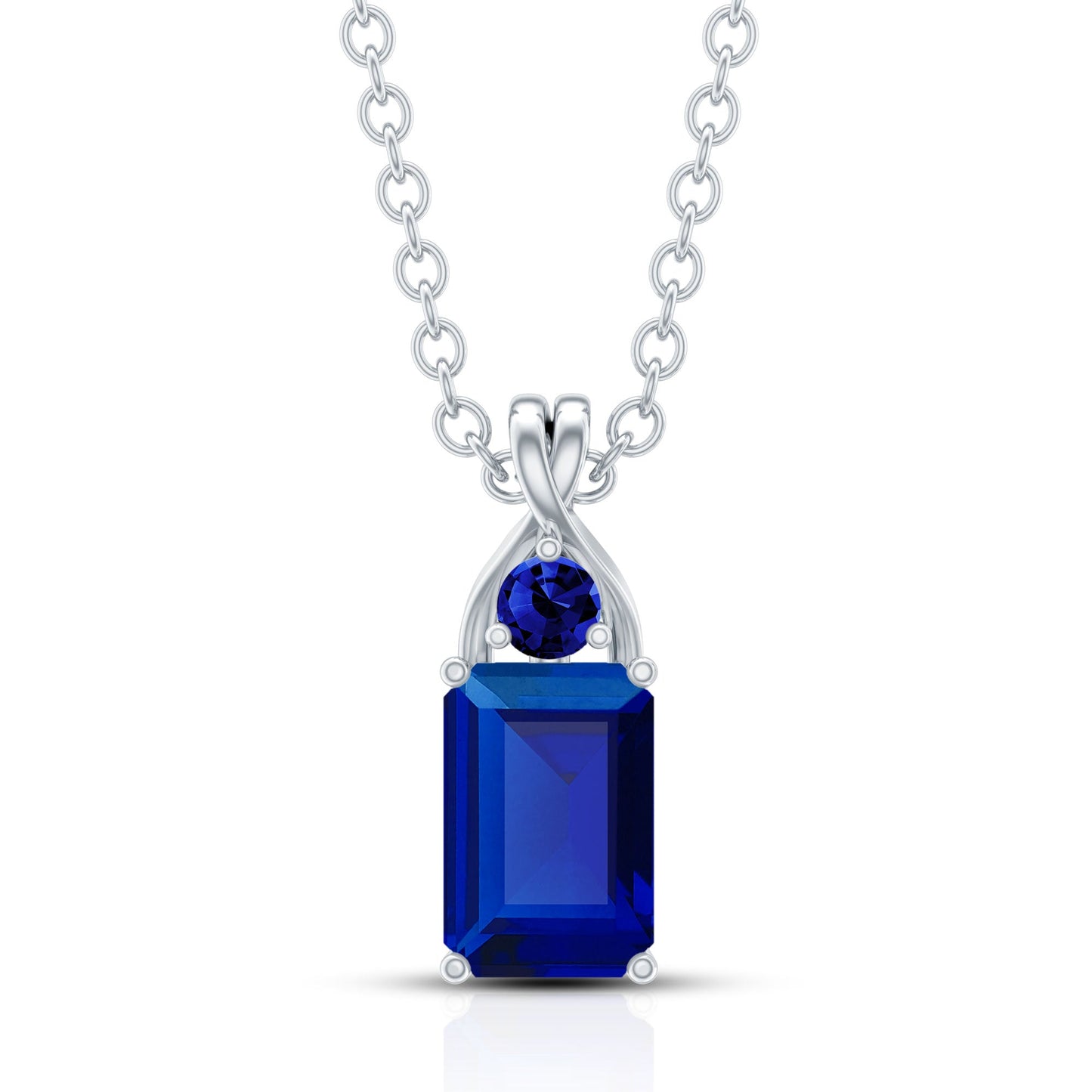 1.75 CT Lab Created Blue Sapphire Emerald Cut Pendant
