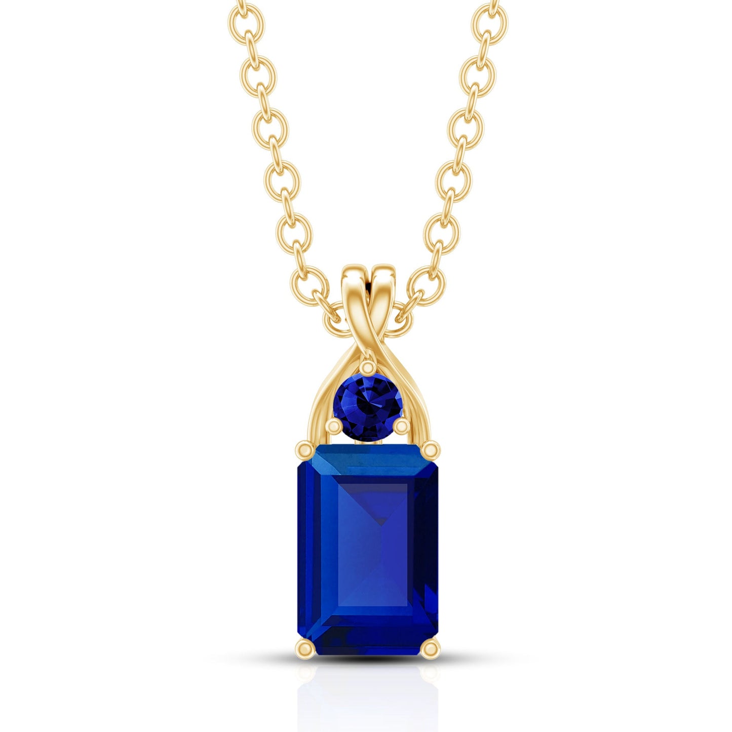 1.75 CT Lab Created Blue Sapphire Emerald Cut Pendant