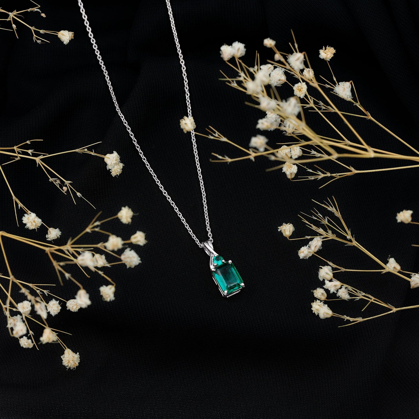 Certified 1.68 Carat Lab Created Emerald Solitaire Necklace