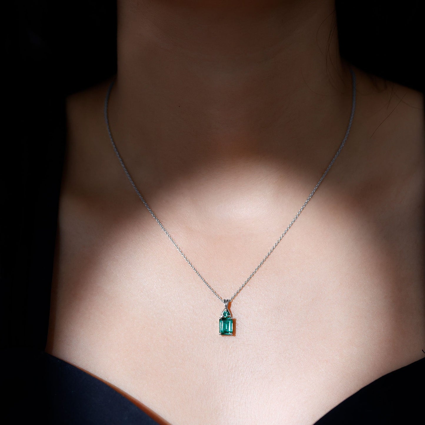 Certified 1.68 Carat Lab Created Emerald Solitaire Necklace