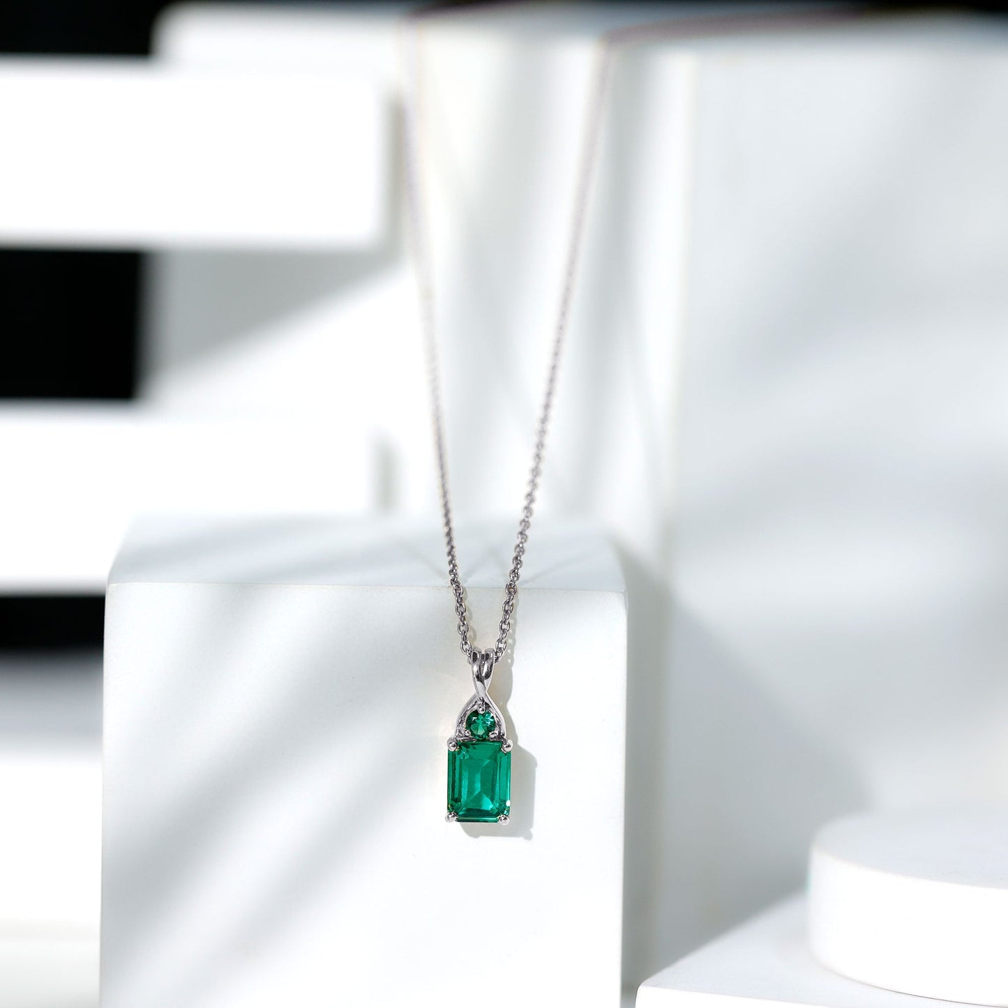 Certified 1.68 Carat Lab Created Emerald Solitaire Necklace