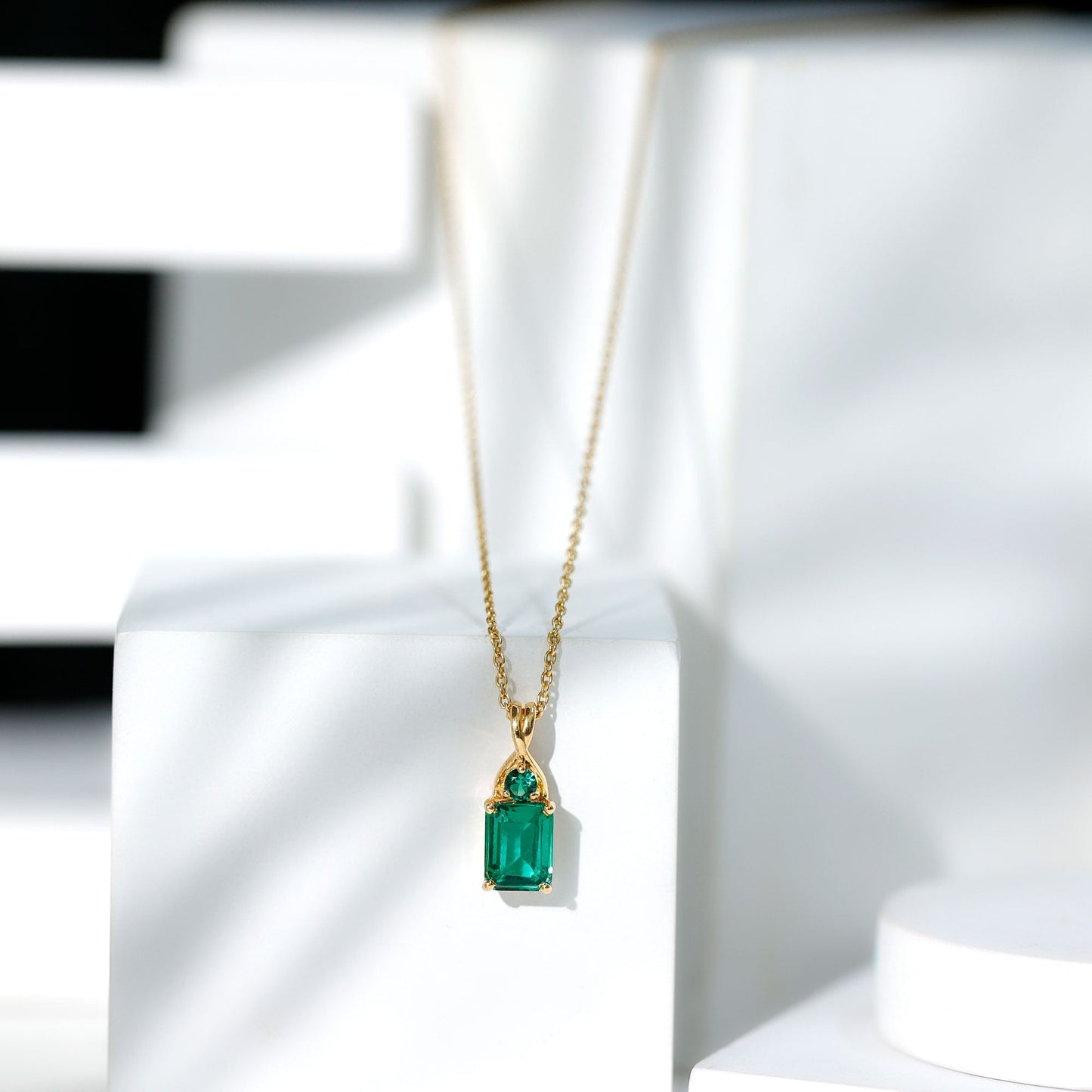 Certified 1.68 Carat Lab Created Emerald Solitaire Necklace