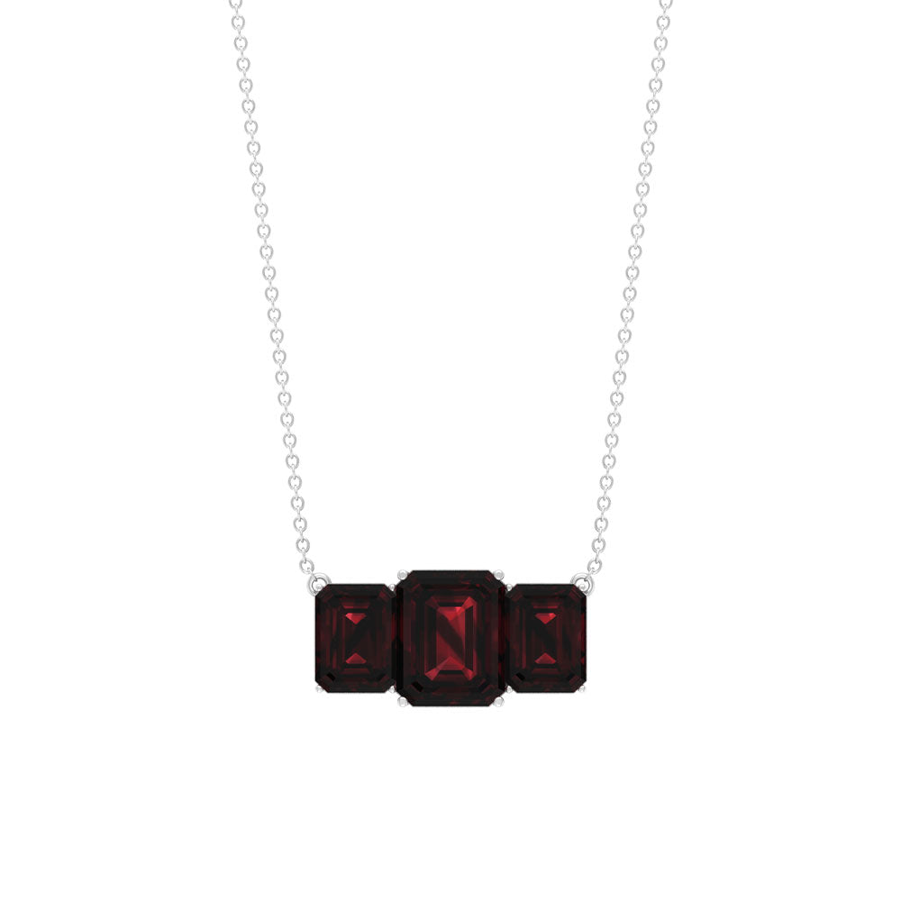 2 Carat Emerald Cut Garnet Three Stone Necklace