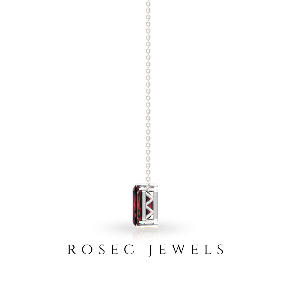 2 Carat Emerald Cut Garnet Three Stone Necklace