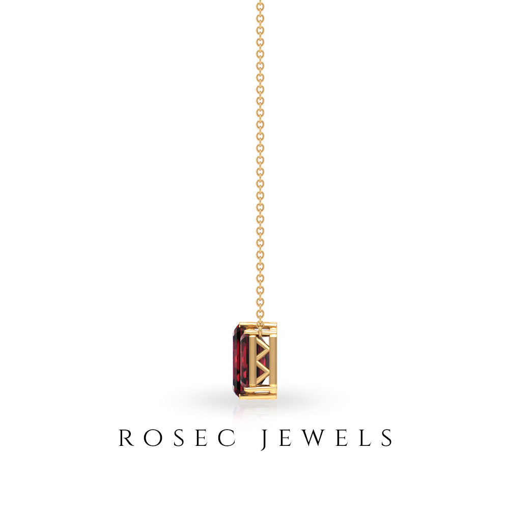 2 Carat Emerald Cut Garnet Three Stone Necklace