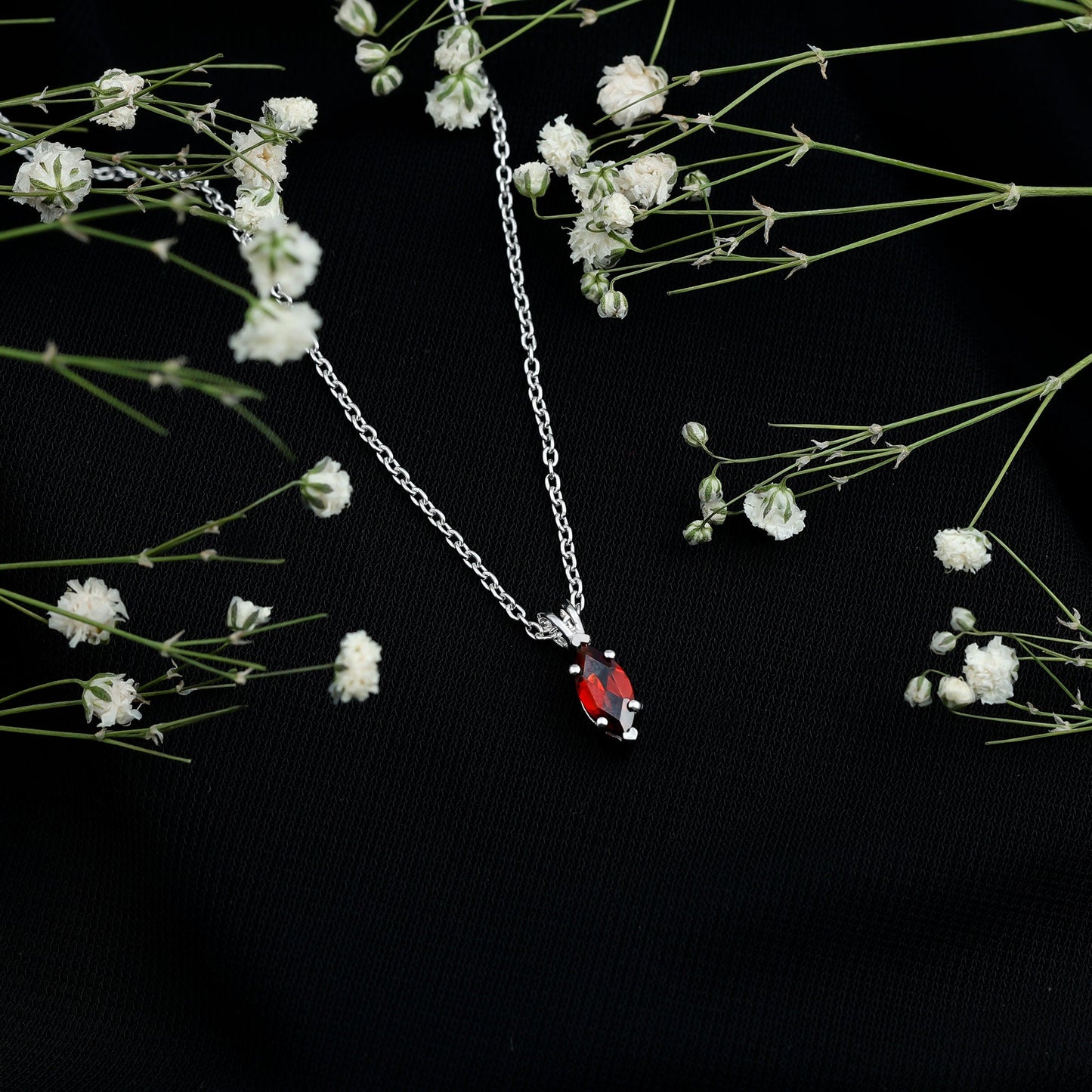 0.75 Carat Marquise Cut Garnet Solitaire Necklace With Chain