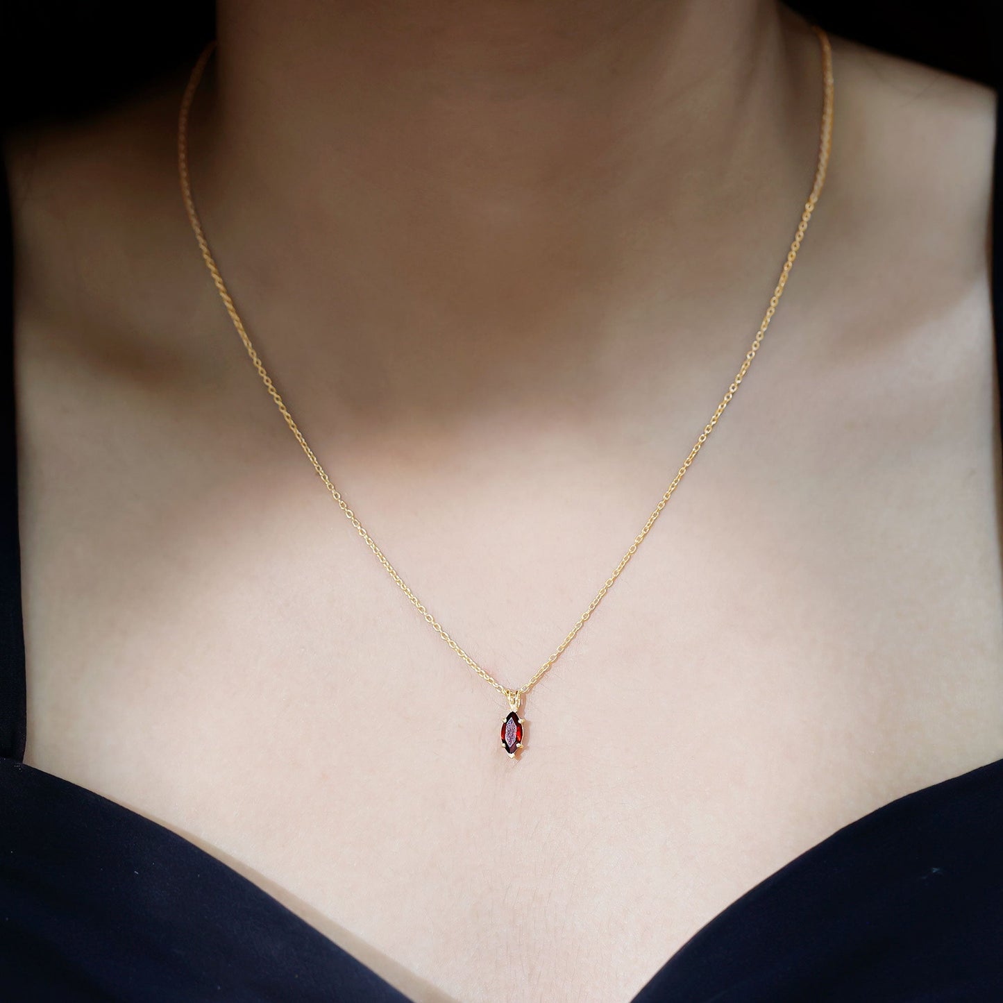 0.75 Carat Marquise Cut Garnet Solitaire Necklace With Chain