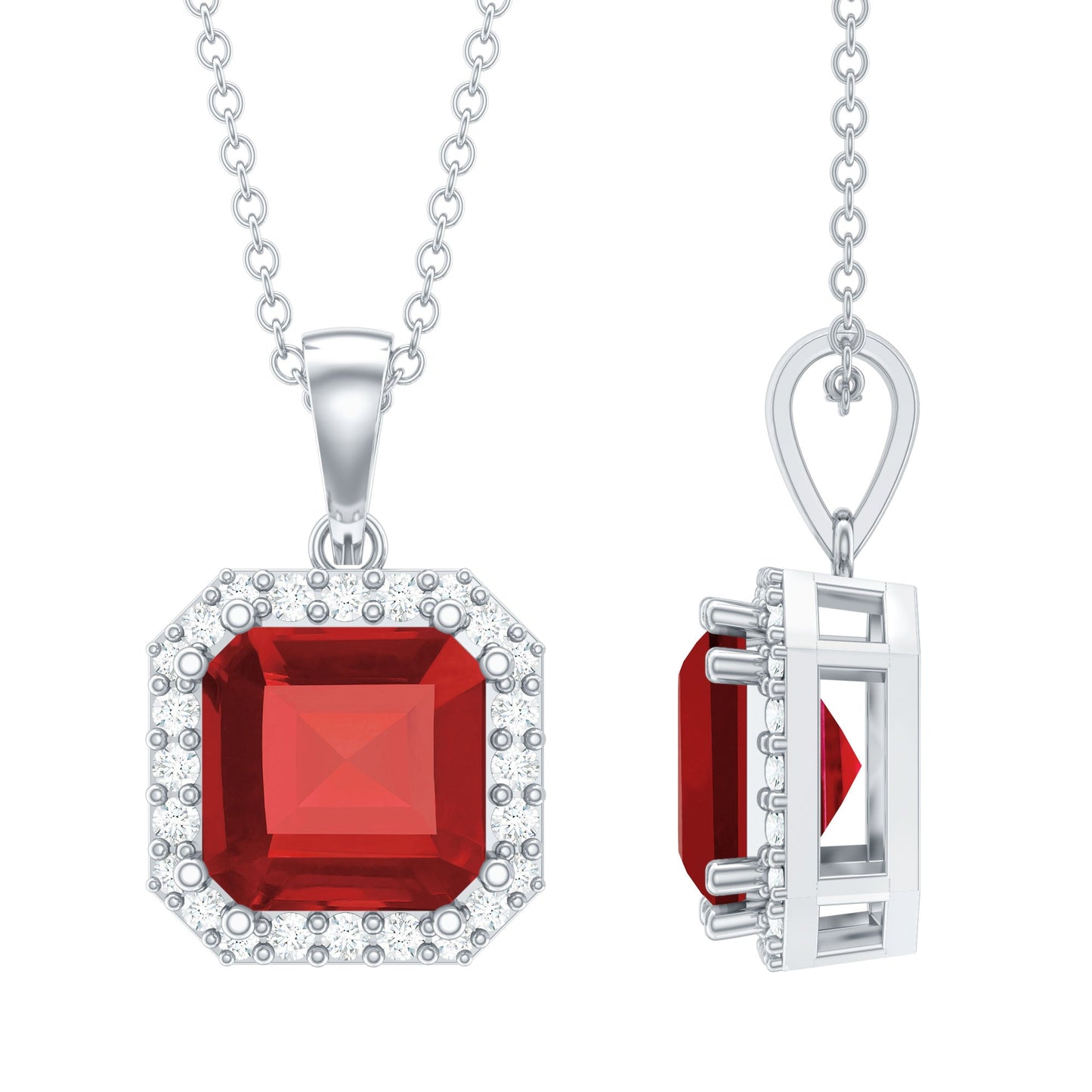 4.8 Carat Asscher Cut Lab Grown Ruby Necklace With Diamond