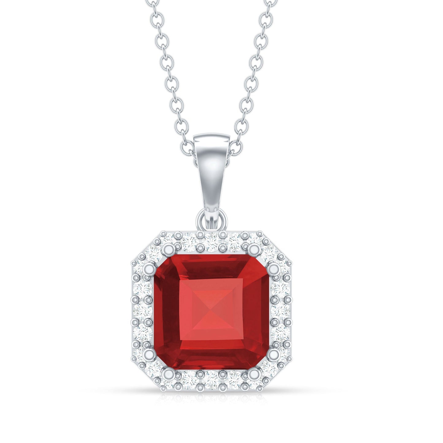 4.8 Carat Asscher Cut Lab Grown Ruby Necklace With Diamond