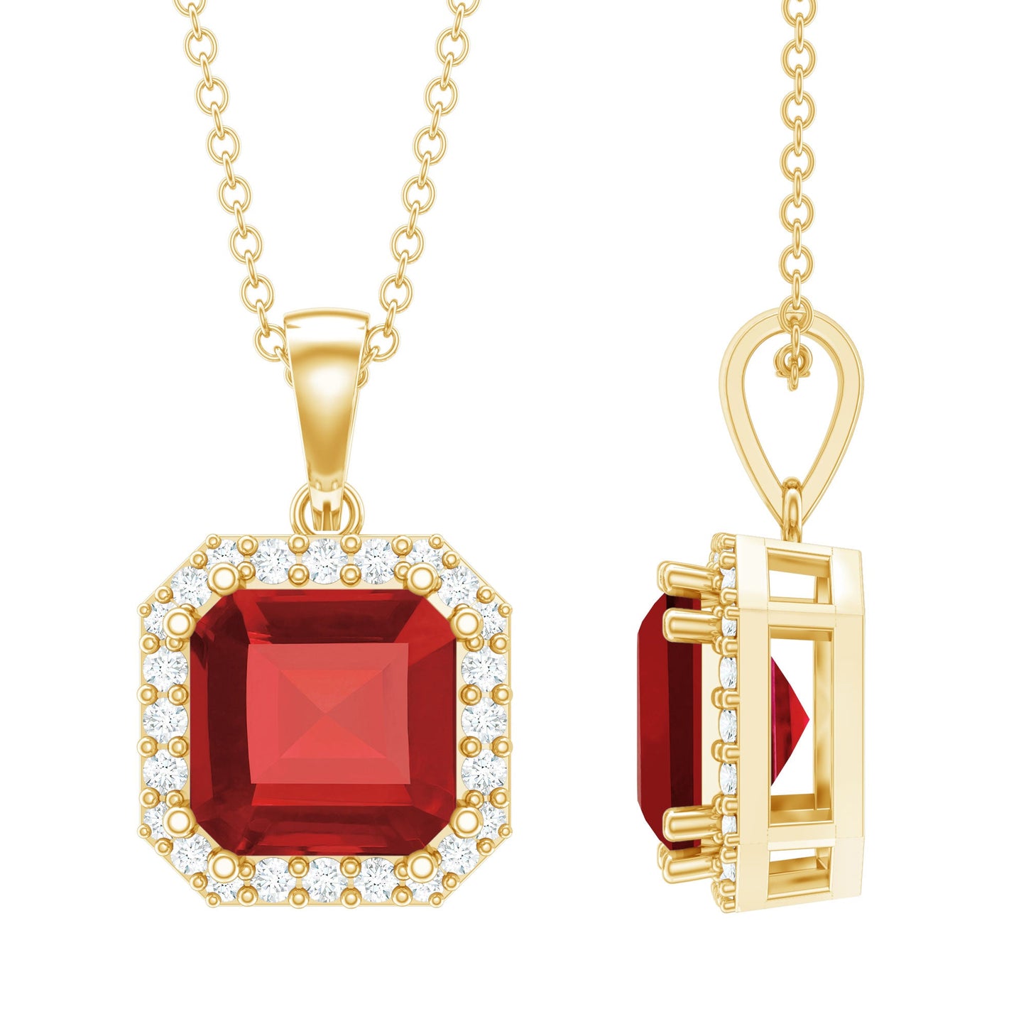 4.8 Carat Asscher Cut Lab Grown Ruby Necklace With Diamond
