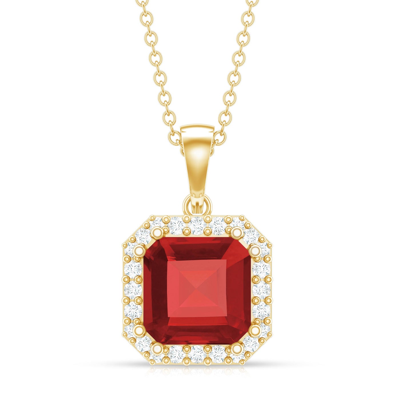 4.8 Carat Asscher Cut Lab Grown Ruby Necklace With Diamond