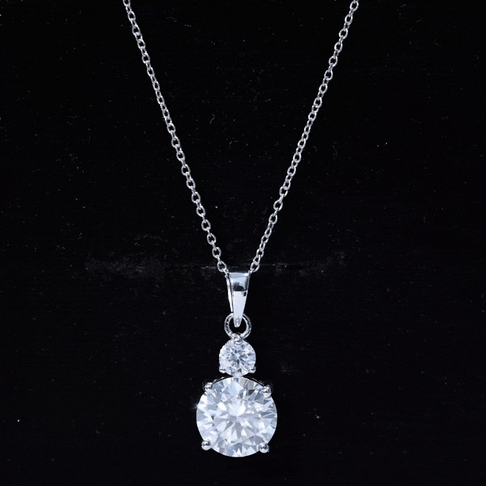Brilliant Cut Moissanite Two Stone Necklace With Chain