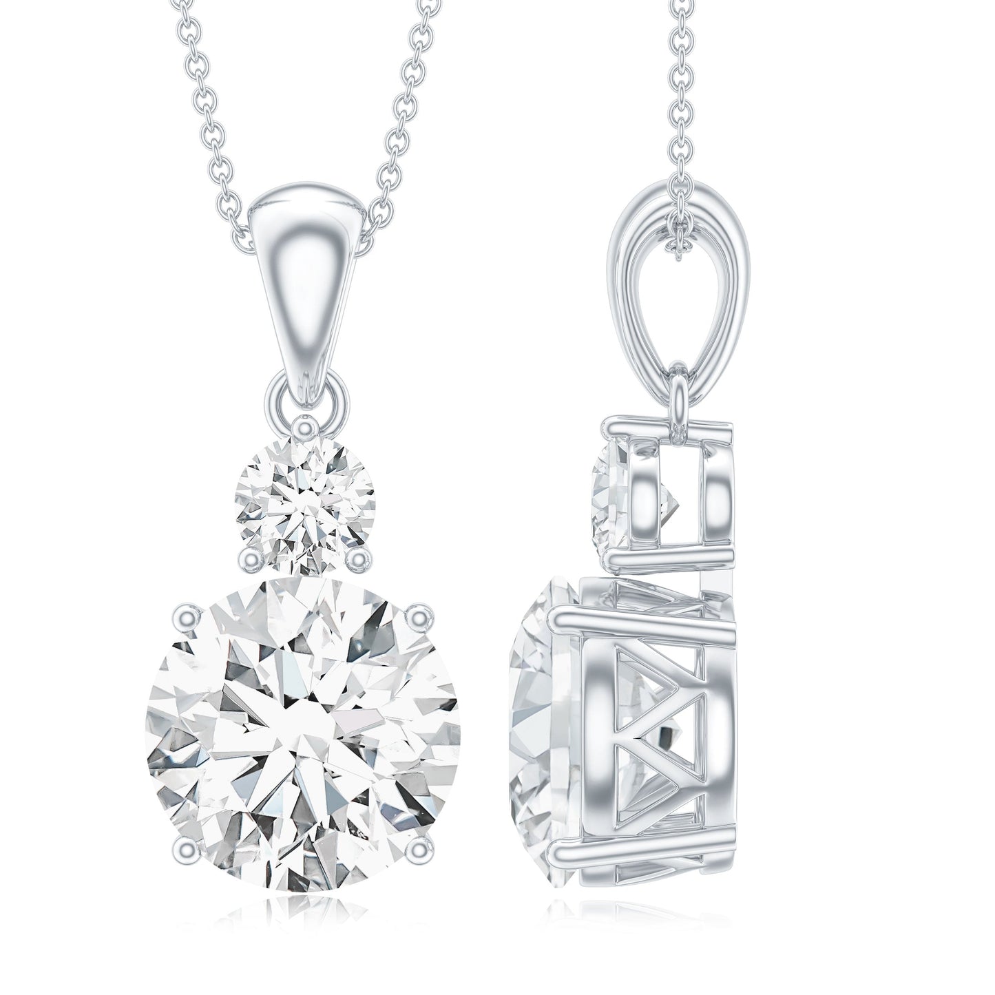 Brilliant Cut Moissanite Two Stone Necklace With Chain
