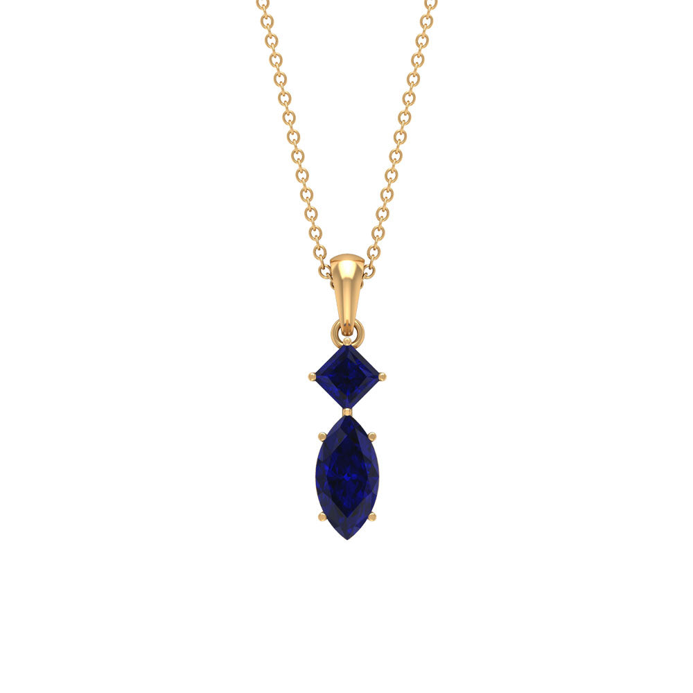 Lab Created Blue Sapphire Two Stone Pendant with Certificate