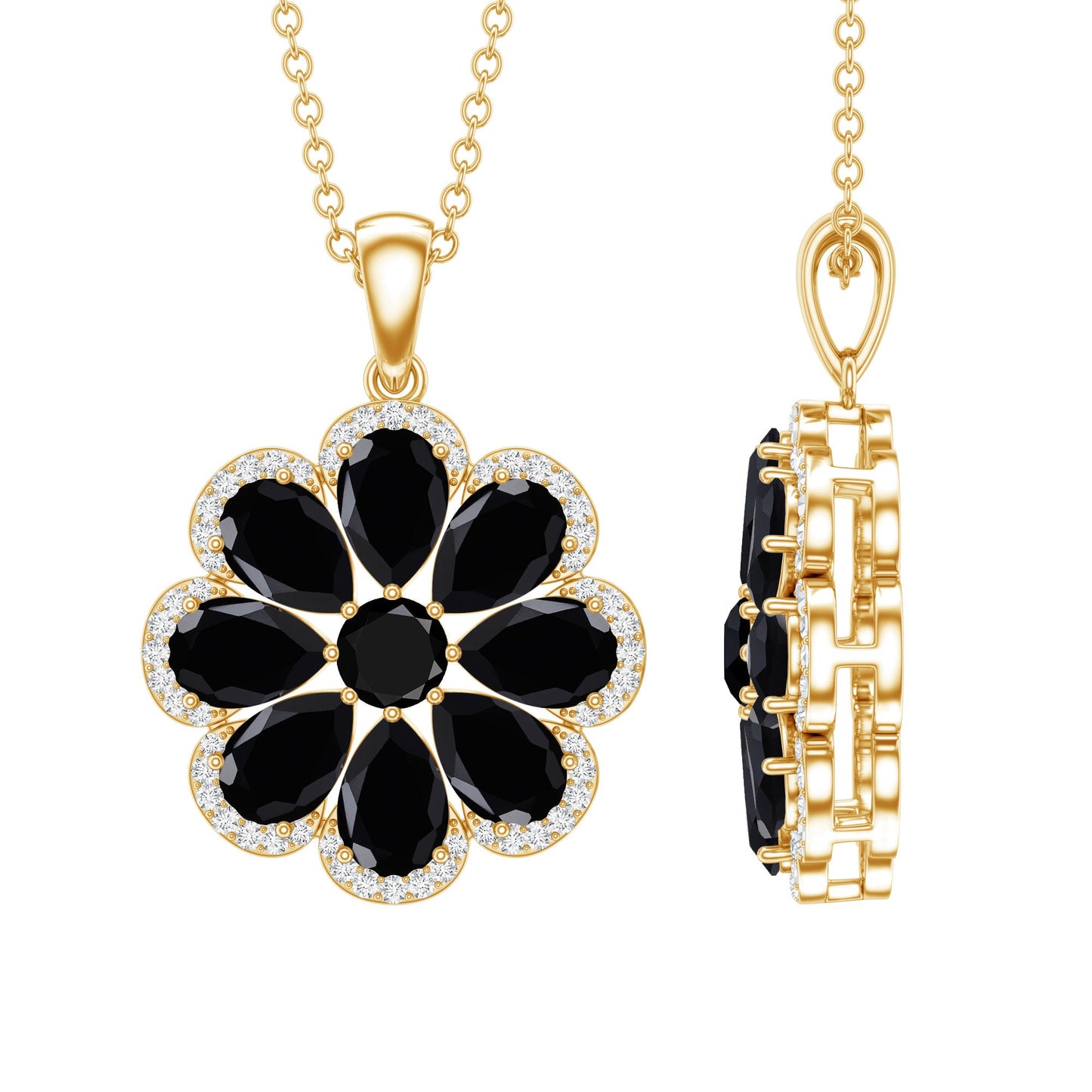 Certified Black Spinel Flower Necklace with Moissanite Halo